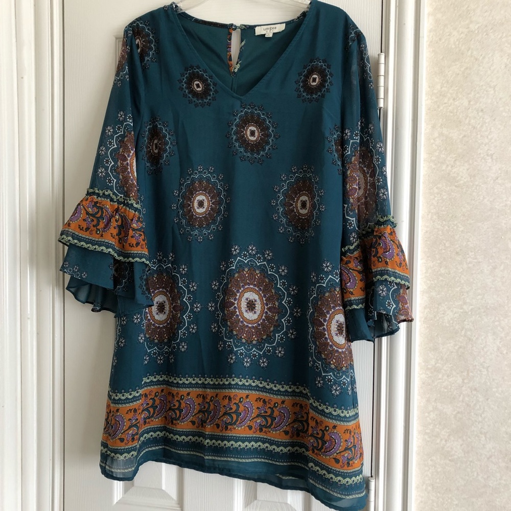 Turquoise patterned boho tunic top by Umgee